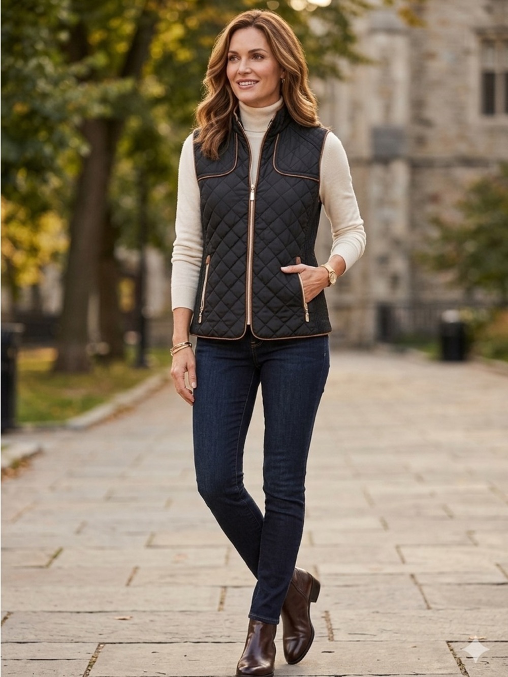NWT Lee HanTon Quilted Puffer Vest Black with Leopard Faux Fur Lining - Medium - Picture 1 of 9
